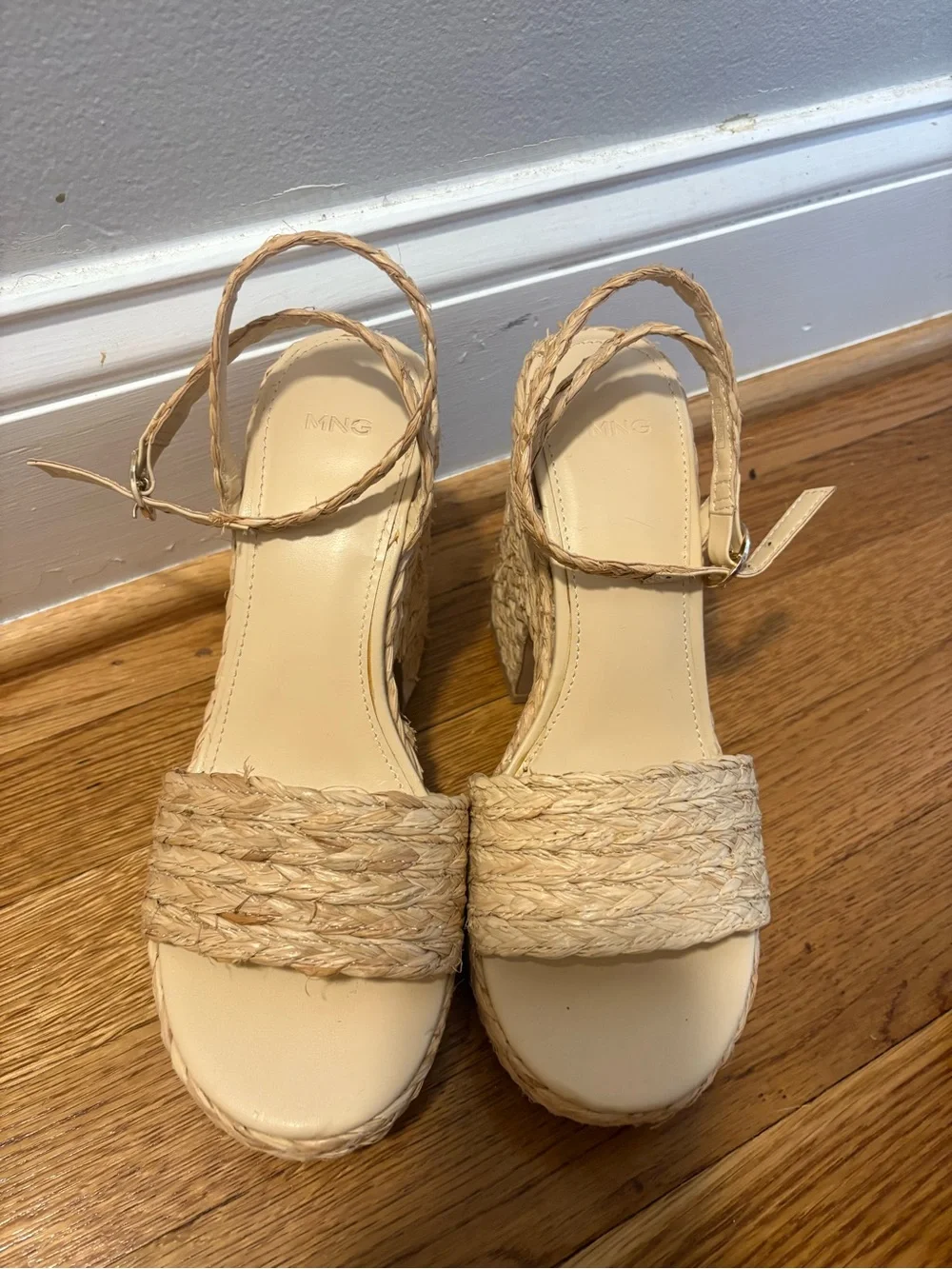 Mango Woven Platform Ankle-Strap Sandals - Tan
